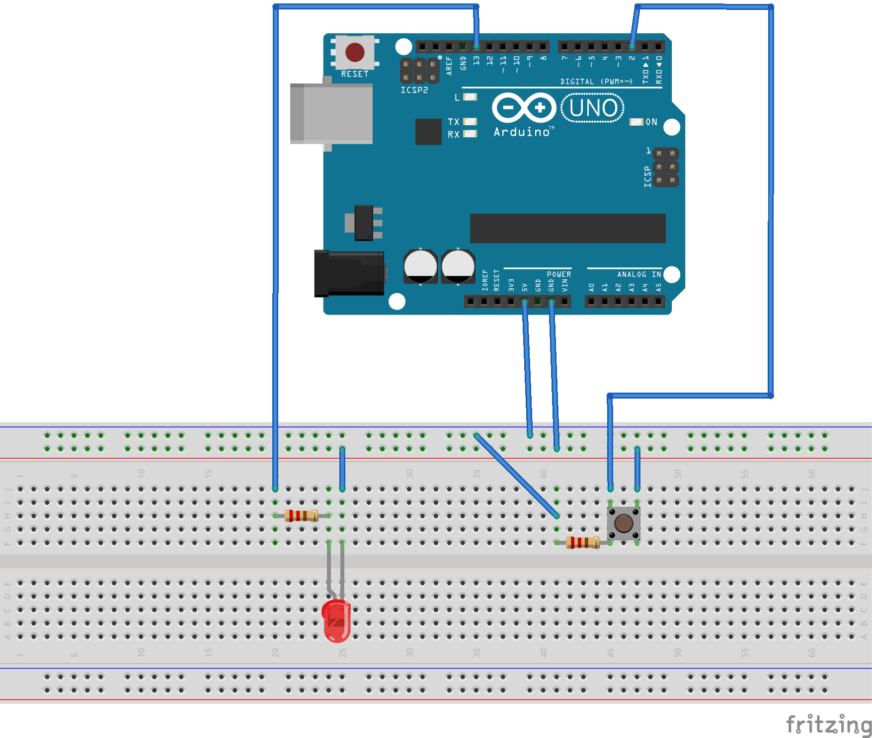 Fritzing Project – LED ON using push button ldr switch circuit diagram 